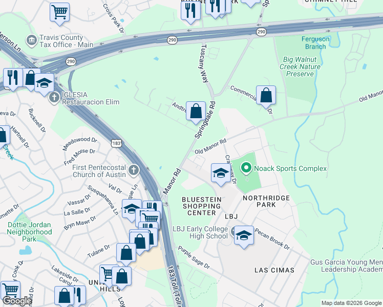 map of restaurants, bars, coffee shops, grocery stores, and more near in Travis County