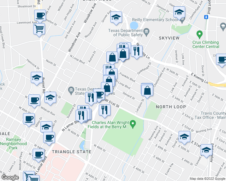 map of restaurants, bars, coffee shops, grocery stores, and more near 700 Zennia Street in Austin