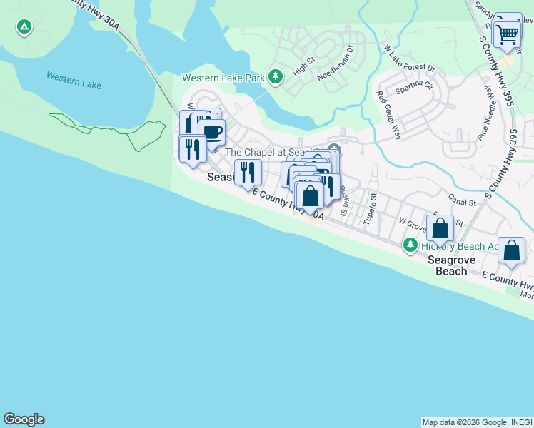 map of restaurants, bars, coffee shops, grocery stores, and more near in Point Washington