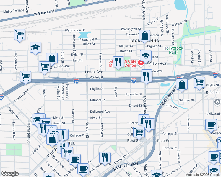 map of restaurants, bars, coffee shops, grocery stores, and more near 3244 Phyllis Street in Jacksonville