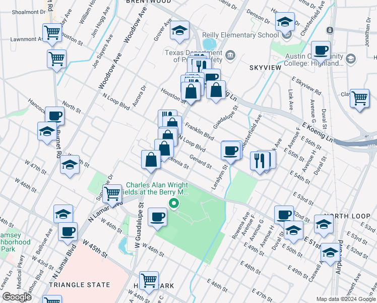 map of restaurants, bars, coffee shops, grocery stores, and more near 602 Genard Street in Austin