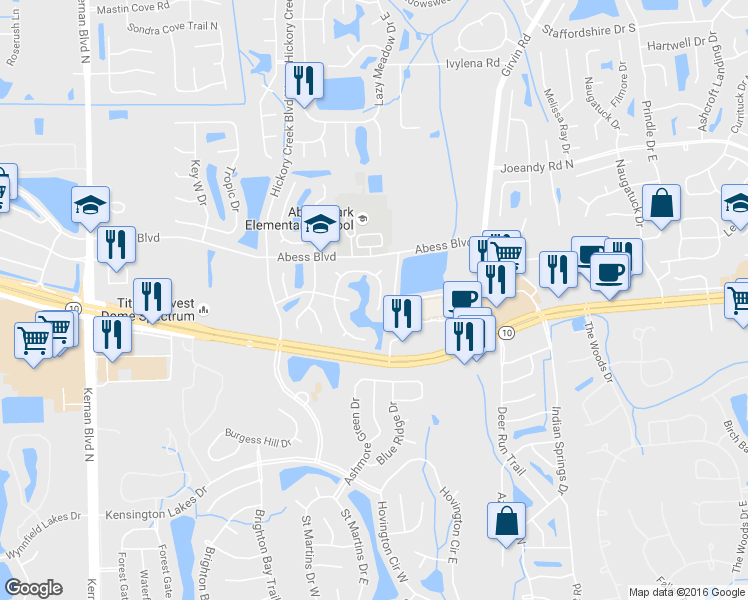 map of restaurants, bars, coffee shops, grocery stores, and more near 67 Reeding Ridge Drive East in Jacksonville