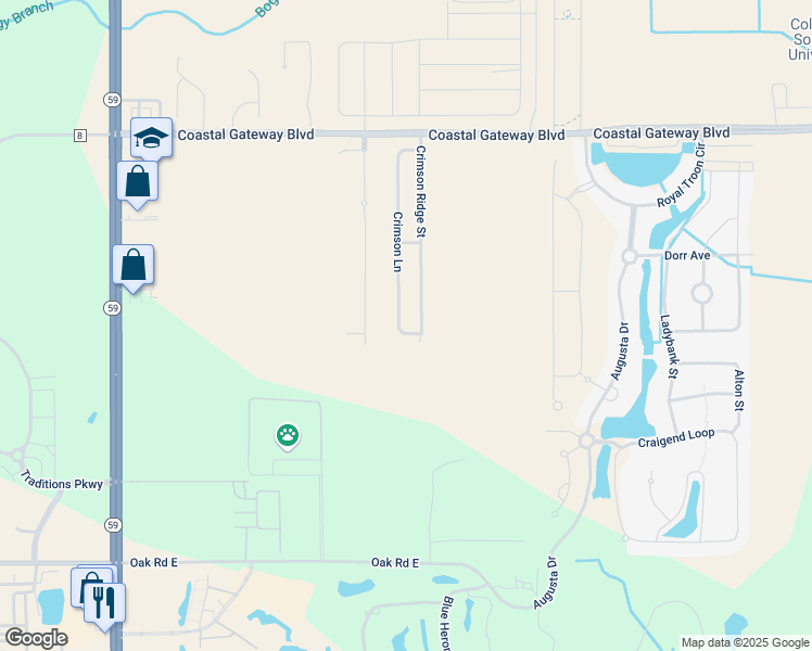map of restaurants, bars, coffee shops, grocery stores, and more near 6800 Crimson Lane in Gulf Shores