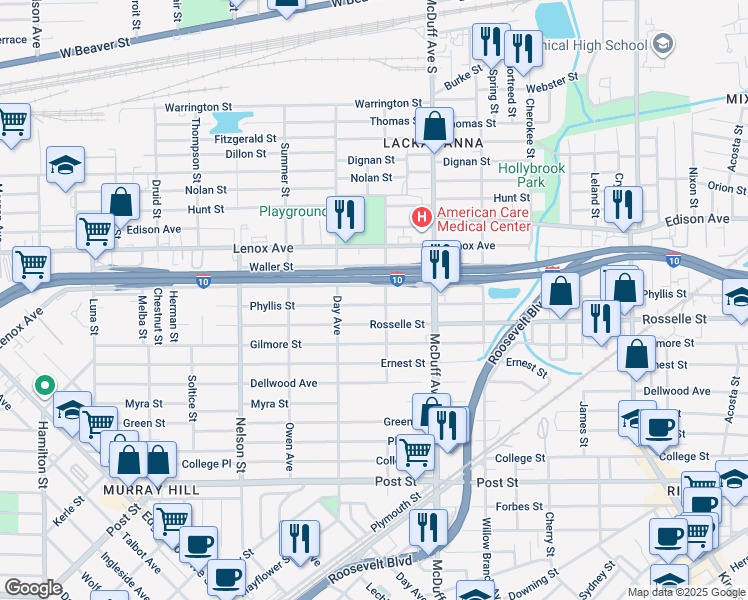 map of restaurants, bars, coffee shops, grocery stores, and more near 3113 Phyllis Street in Jacksonville