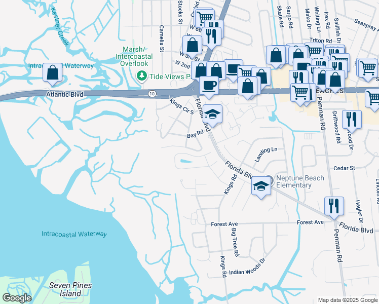 map of restaurants, bars, coffee shops, grocery stores, and more near in Jacksonville