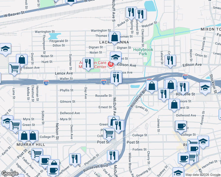 map of restaurants, bars, coffee shops, grocery stores, and more near 3028 Phyllis Street in Jacksonville