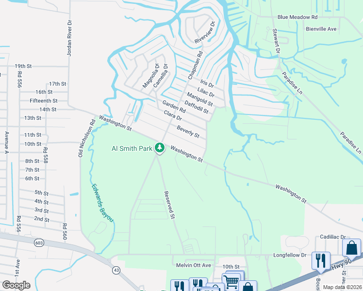 map of restaurants, bars, coffee shops, grocery stores, and more near 3098 Washington Street in Bay St. Louis