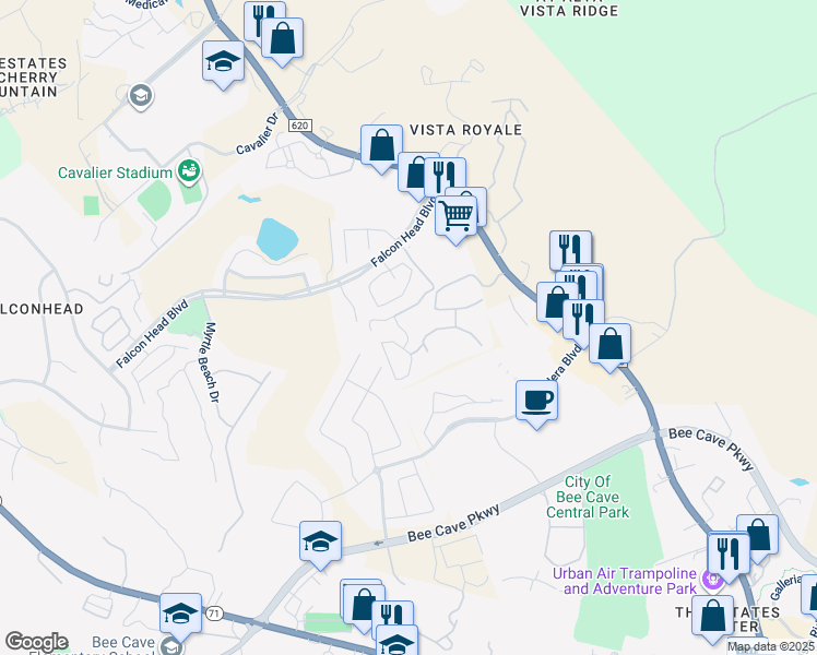map of restaurants, bars, coffee shops, grocery stores, and more near 3607 Royal Sage Drive in Austin