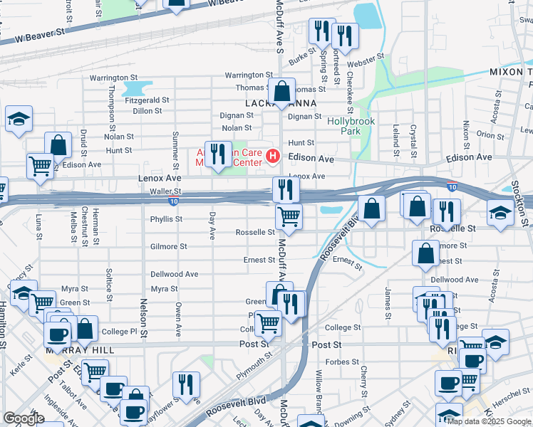 map of restaurants, bars, coffee shops, grocery stores, and more near 3027 Phyllis Street in Jacksonville