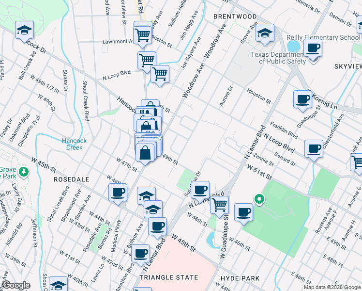 map of restaurants, bars, coffee shops, grocery stores, and more near 1201 West 49th 1/2 Street in Austin