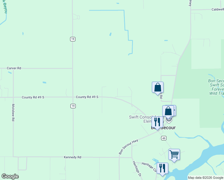 map of restaurants, bars, coffee shops, grocery stores, and more near 16849 County Road 49 South in Bon Secour