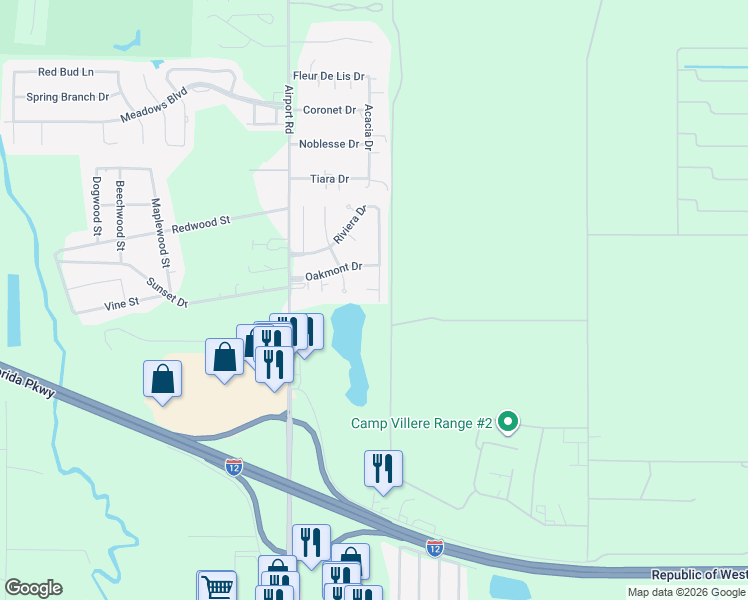 map of restaurants, bars, coffee shops, grocery stores, and more near 406 Riviera Drive in Slidell