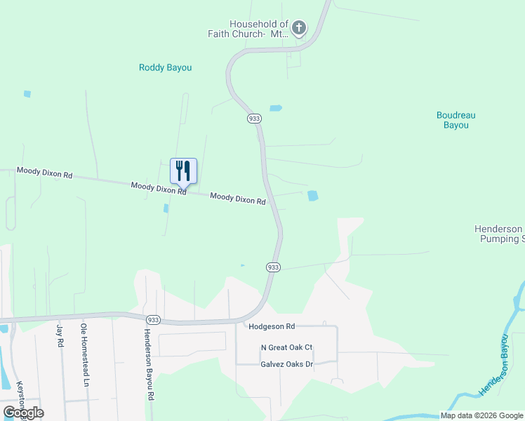 map of restaurants, bars, coffee shops, grocery stores, and more near 17285 Louisiana 933 in Prairieville