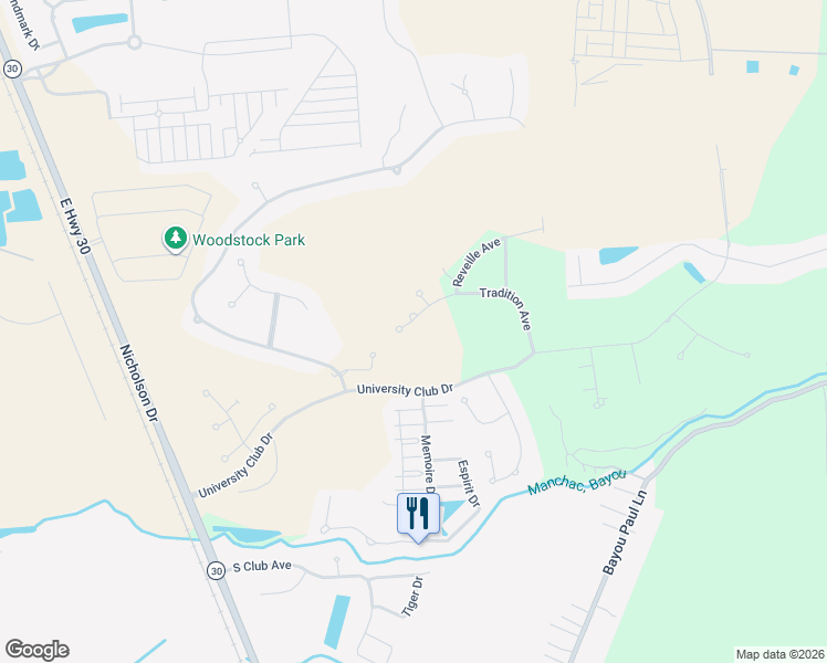 map of restaurants, bars, coffee shops, grocery stores, and more near 3129 Tradition Avenue in Baton Rouge