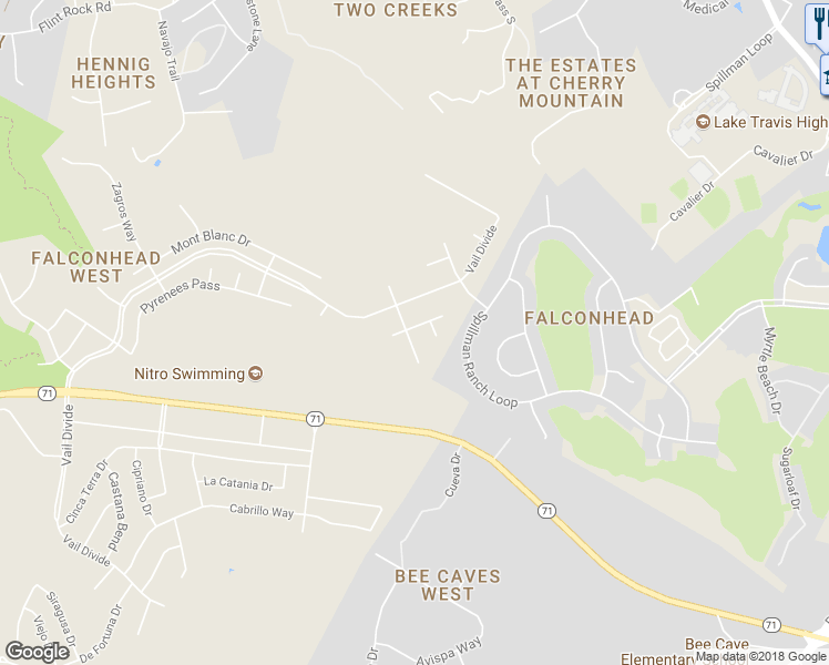 map of restaurants, bars, coffee shops, grocery stores, and more near 15220 Swiss Alps Court in Austin