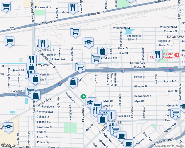 map of restaurants, bars, coffee shops, grocery stores, and more near 625 Luna Court in Jacksonville