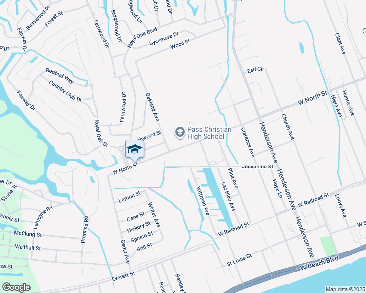 map of restaurants, bars, coffee shops, grocery stores, and more near 707 West North Street in Pass Christian