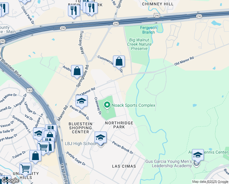 map of restaurants, bars, coffee shops, grocery stores, and more near 7900 Crystalbrook West in Austin