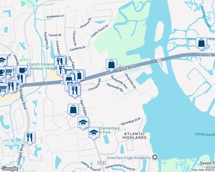 map of restaurants, bars, coffee shops, grocery stores, and more near 13733 Coral Drive in Jacksonville