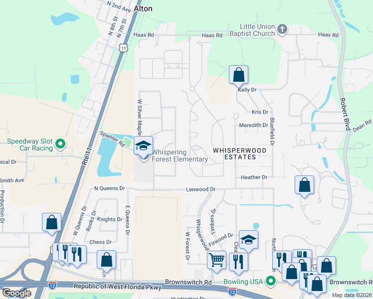 map of restaurants, bars, coffee shops, grocery stores, and more near 732 Ridgefield Drive in Slidell