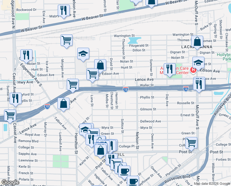 map of restaurants, bars, coffee shops, grocery stores, and more near 519 Chestnut Street in Jacksonville
