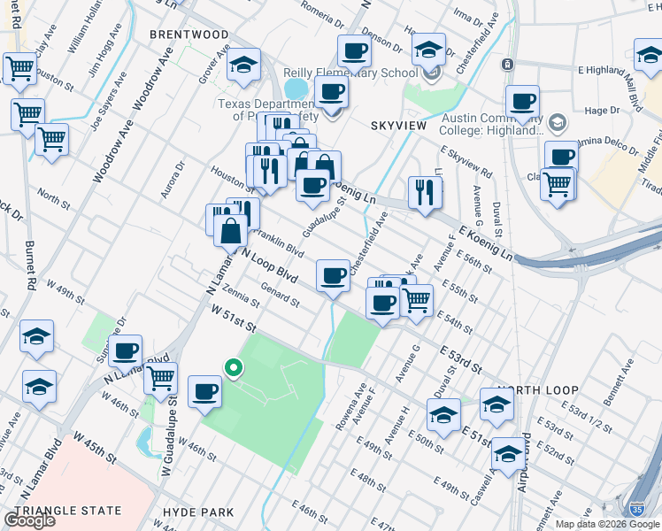 map of restaurants, bars, coffee shops, grocery stores, and more near 407 Nelray Boulevard in Austin