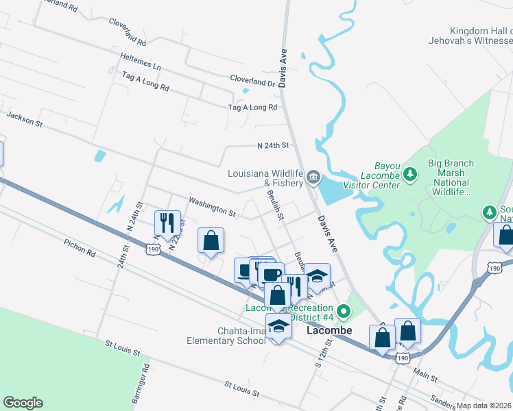 map of restaurants, bars, coffee shops, grocery stores, and more near 61087 North 15th Street in Lacombe