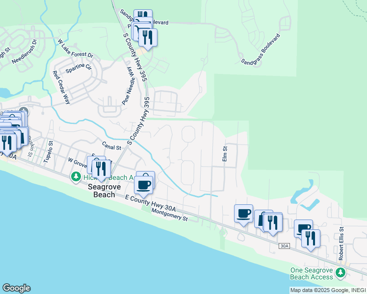 map of restaurants, bars, coffee shops, grocery stores, and more near 75 Cullman Avenue in Santa Rosa Beach