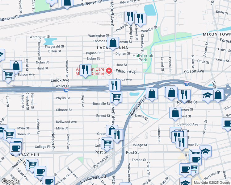 map of restaurants, bars, coffee shops, grocery stores, and more near 619 McDuff Avenue South in Jacksonville