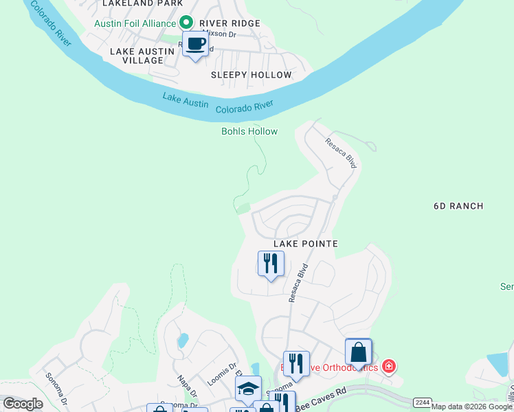 map of restaurants, bars, coffee shops, grocery stores, and more near 12104 Pleasant Panorama View in Austin