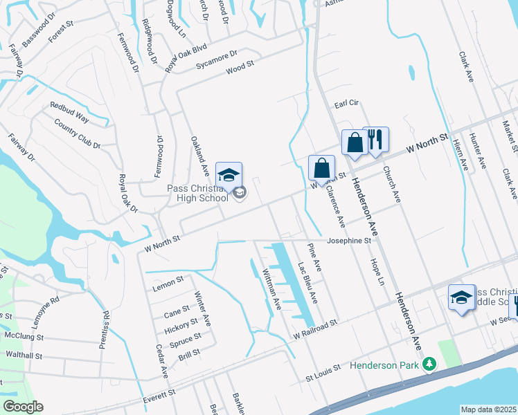 map of restaurants, bars, coffee shops, grocery stores, and more near 720 West North Street in Pass Christian