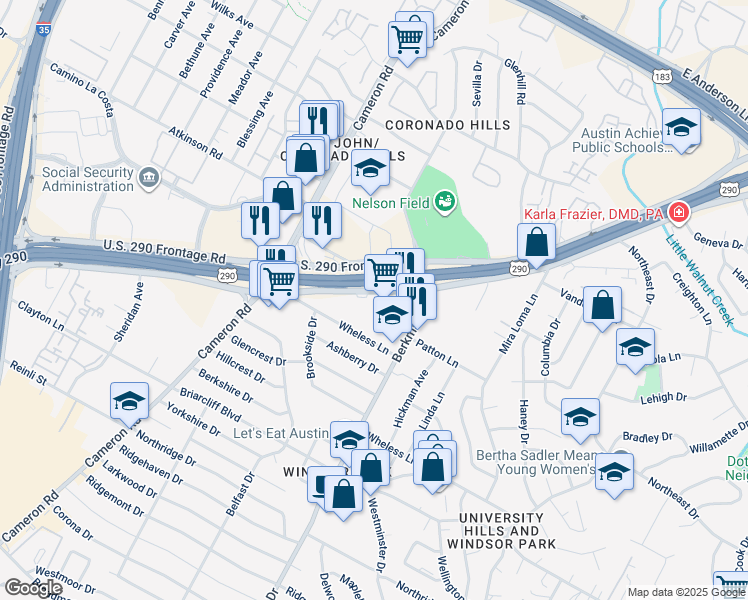 map of restaurants, bars, coffee shops, grocery stores, and more near 6631 U.S. 290 in Austin
