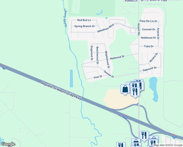 map of restaurants, bars, coffee shops, grocery stores, and more near 210 Hazelwood Street in Slidell
