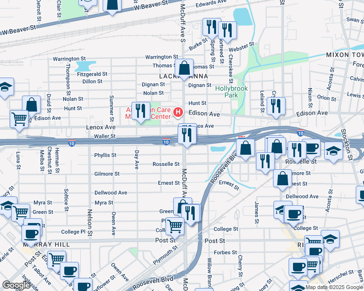 map of restaurants, bars, coffee shops, grocery stores, and more near 619 McDuff Avenue South in Jacksonville