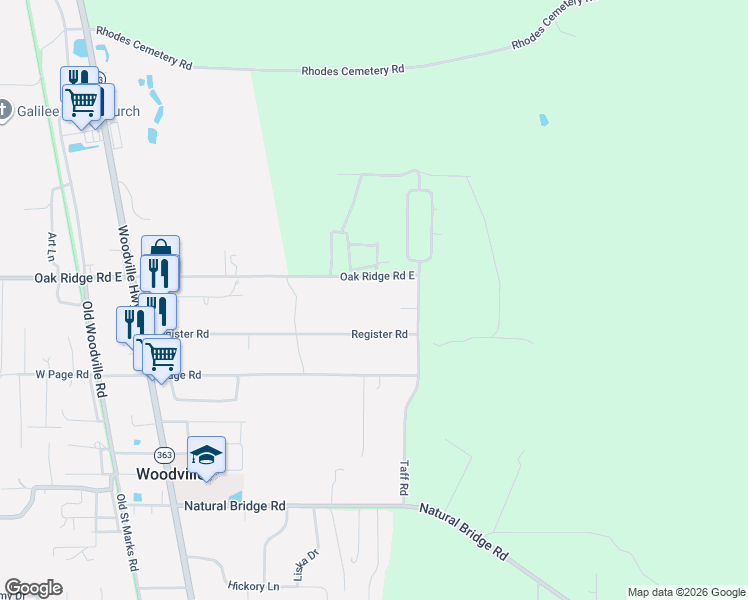 map of restaurants, bars, coffee shops, grocery stores, and more near 2380 Register Road in Tallahassee