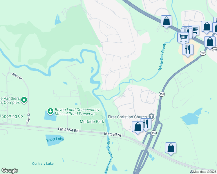 map of restaurants, bars, coffee shops, grocery stores, and more near 1632 Pine Oak Drive in Conroe