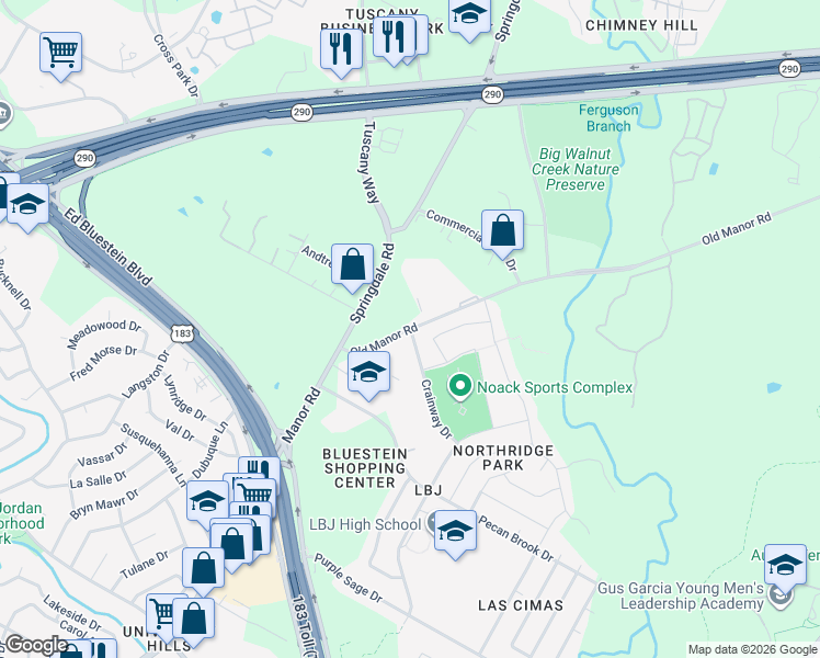 map of restaurants, bars, coffee shops, grocery stores, and more near in Austin