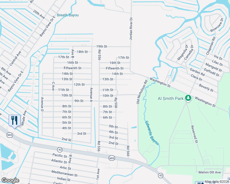 map of restaurants, bars, coffee shops, grocery stores, and more near 3107 11th Street in Bay St. Louis
