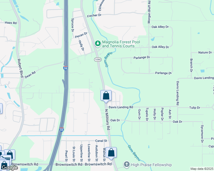 map of restaurants, bars, coffee shops, grocery stores, and more near 61481 North Military Road in Slidell