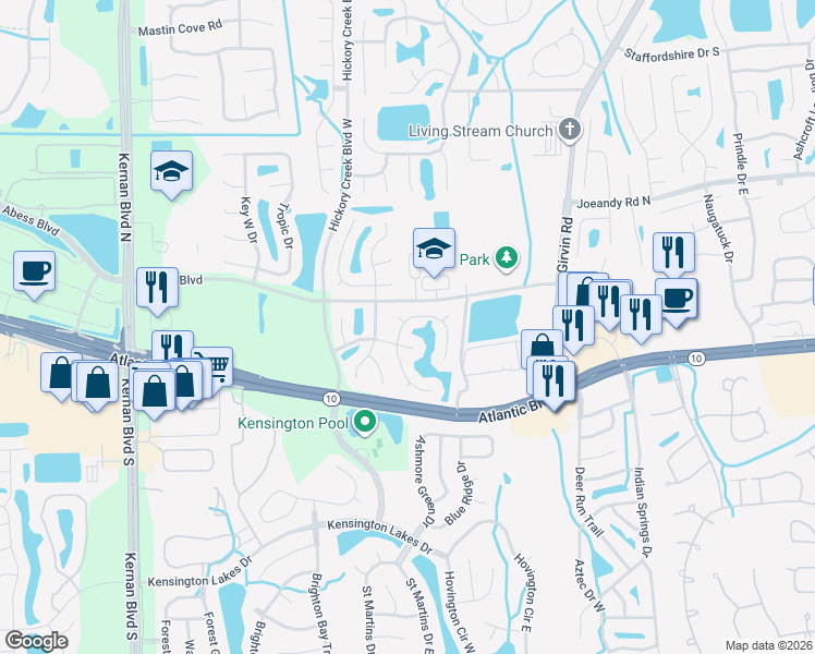 map of restaurants, bars, coffee shops, grocery stores, and more near 12559 Reeding Ridge Drive East in Jacksonville