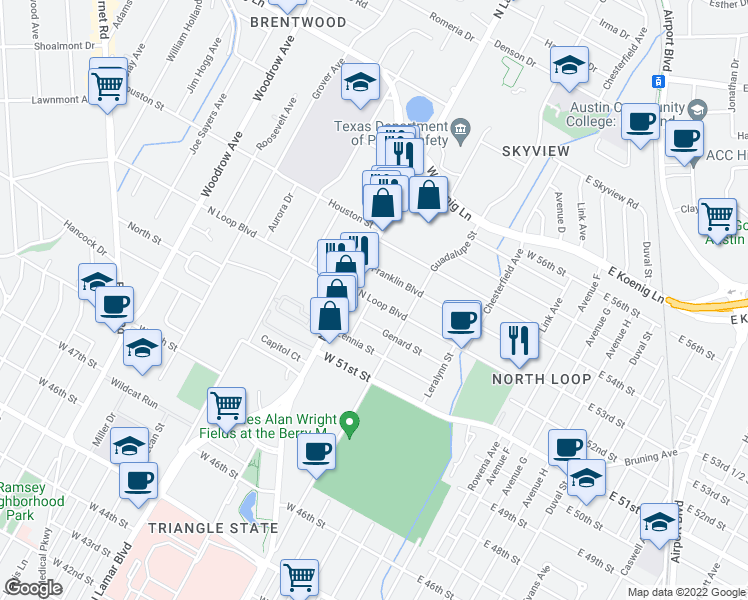 map of restaurants, bars, coffee shops, grocery stores, and more near 698 N Loop Blvd in Austin