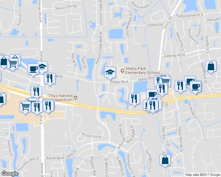 map of restaurants, bars, coffee shops, grocery stores, and more near 134 Sterling Hill Drive in Jacksonville