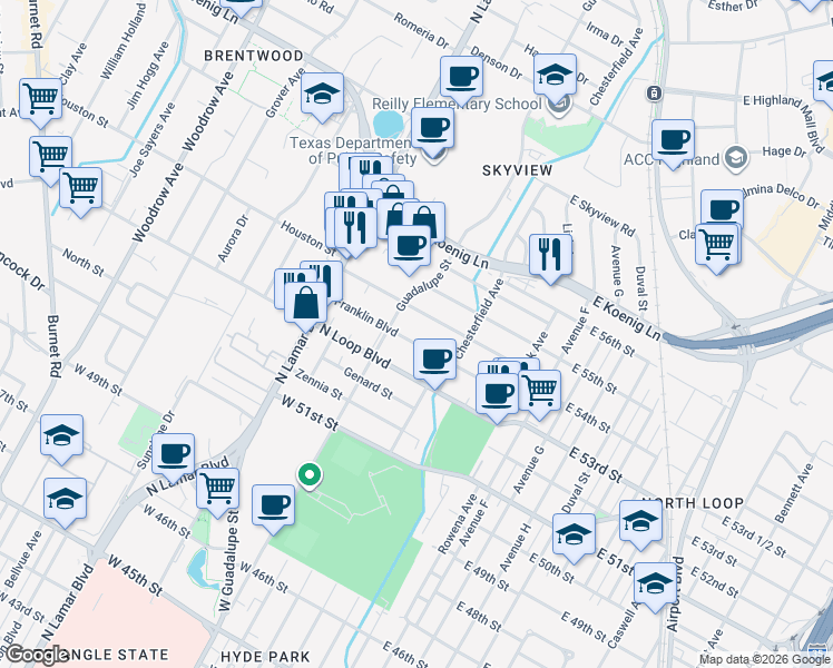 map of restaurants, bars, coffee shops, grocery stores, and more near 407 Nelray Boulevard in Austin