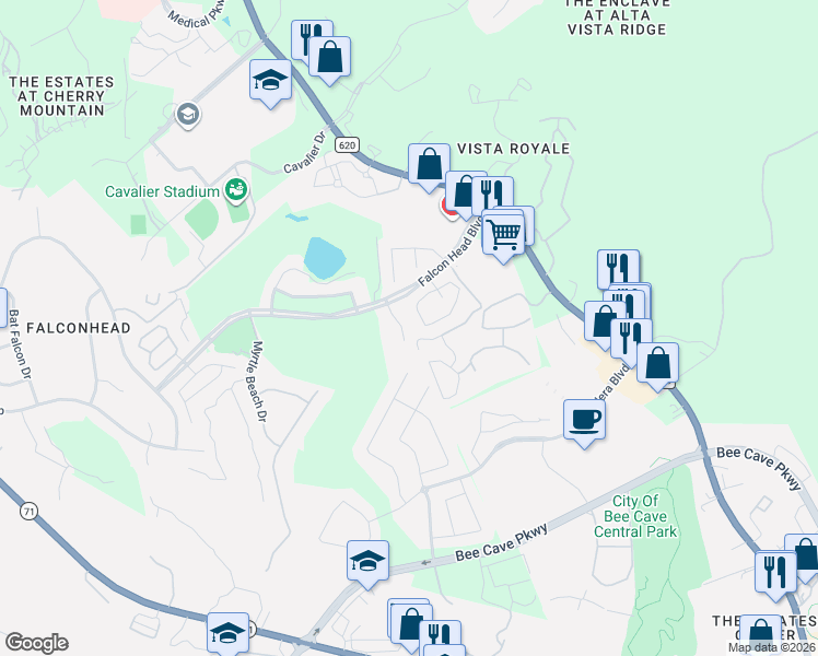 map of restaurants, bars, coffee shops, grocery stores, and more near 3908 Gyrfalcon Cove in Austin