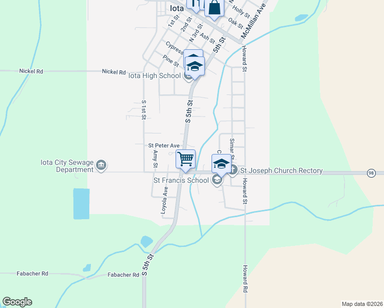 map of restaurants, bars, coffee shops, grocery stores, and more near 625 South 5th Street in Eunice