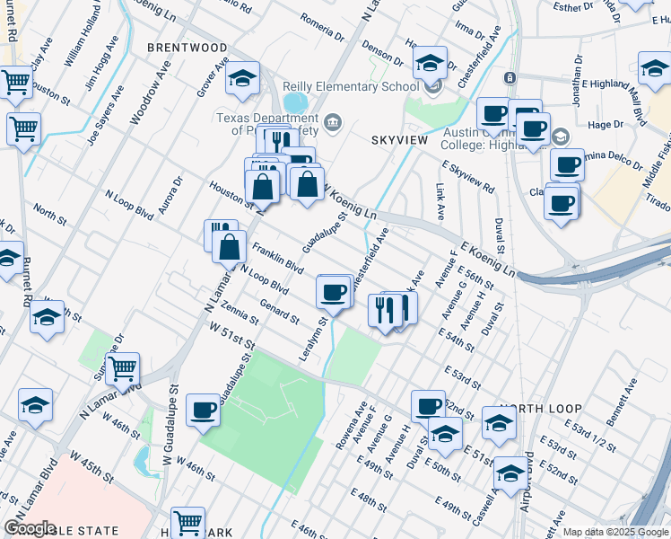 map of restaurants, bars, coffee shops, grocery stores, and more near 407 Nelray Boulevard in Austin
