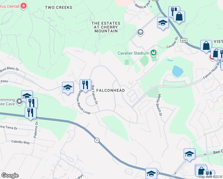 map of restaurants, bars, coffee shops, grocery stores, and more near 4204 Hookbilled Kite Drive in Austin