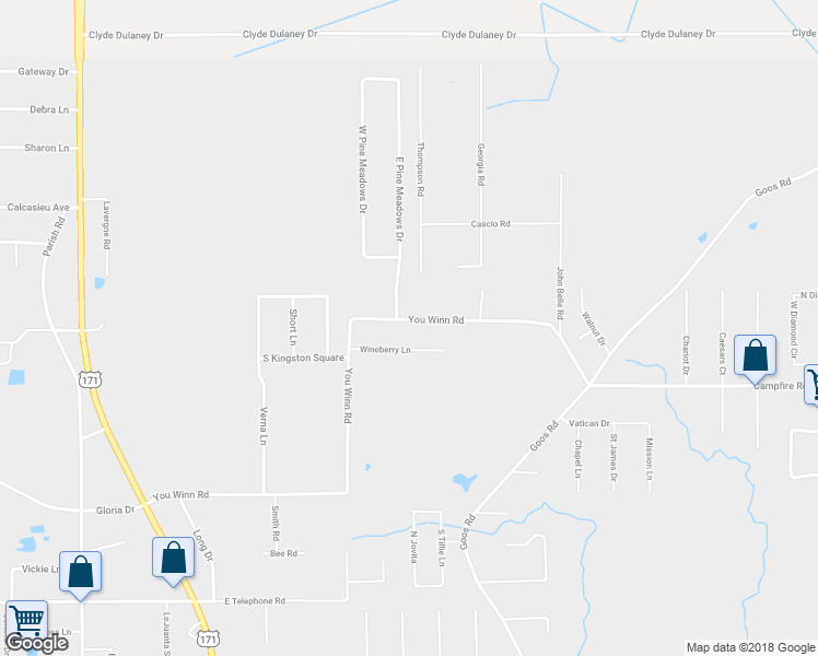map of restaurants, bars, coffee shops, grocery stores, and more near 1015 You Winn Road in Lake Charles