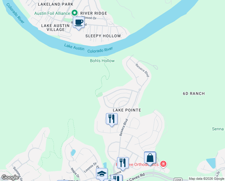 map of restaurants, bars, coffee shops, grocery stores, and more near 12026 Pleasant Panorama View in Austin