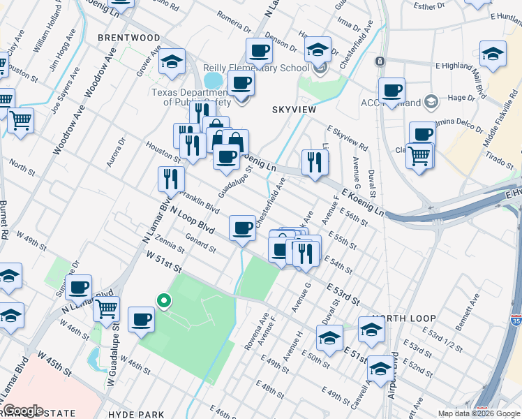 map of restaurants, bars, coffee shops, grocery stores, and more near 302 Nelray Boulevard in Austin